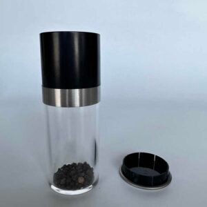 Glass Pepper Mill with Black Lid